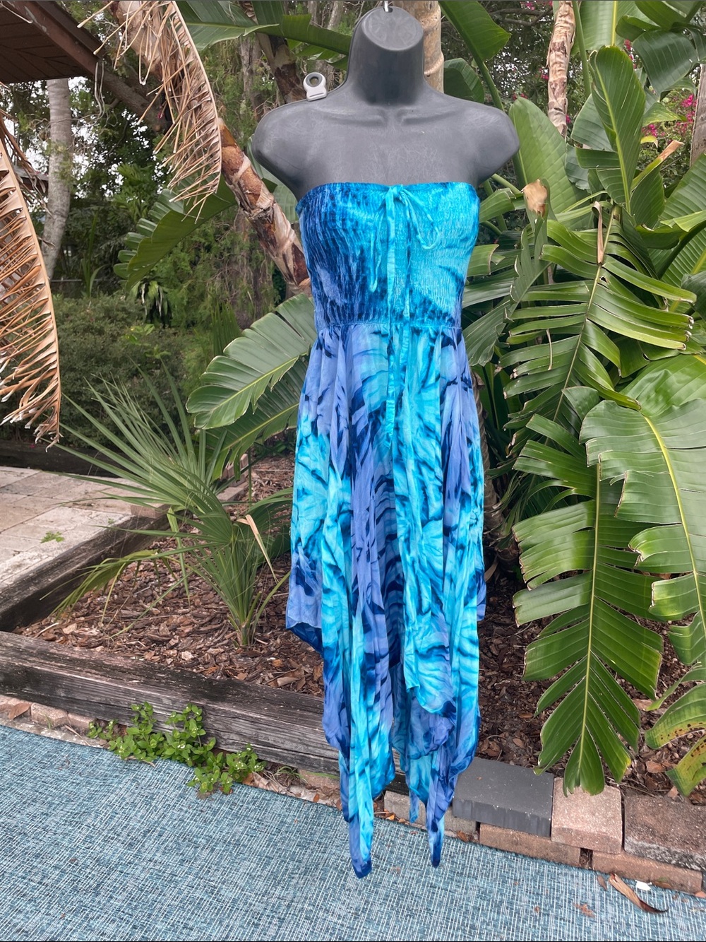 strapless, handkerchief, hemmed, dress, or drop waist skirt